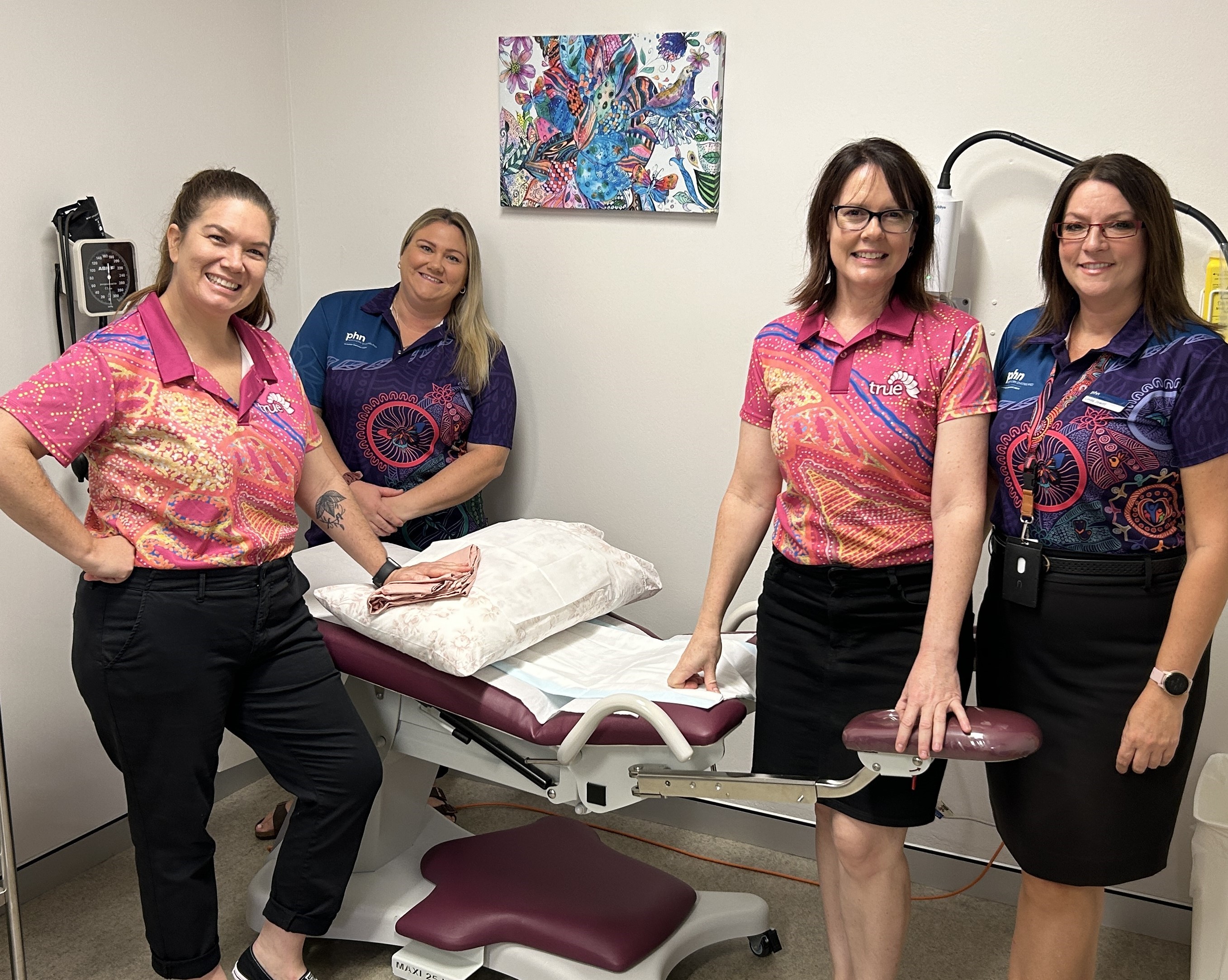 True general practitioner Dr Samantha Olliver, NQPHN Primary Care Engagement Officer Claire Lawless, True Clinic Nurse Manager Jodi Mauro, and NQPHN Senior Primary Care Engagement Officer Linda Jowitt.