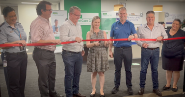 Queensland Ambulance Service representative Paula Marten, Townsville Hospital and Health Service Chief Executive Kieran Keyes, Les Walker MP, Eastbrooke Family Clinic Operations Project Lead Kristie Wyeth, Northern Queensland Primary Health Network (NQPHN) CEO Sean Rooney, Aaron Harper MP, and Eastbrooke Family Clinic representative Megan Turner, attend the Townsville Medicare Urgent Care Clinic opening today at Eastbrooke Family Clinic.