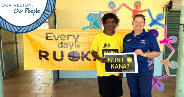 Pormpuraaw Elder Aunty Barbara Foote with RFDS (Queensland section) Senior Mental Health Clinician Josie King.